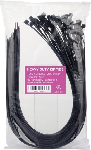 ridas grandes de alta resistencia, bridas para cables extra largas, color negro, 26 pulgadas, 60 piezas