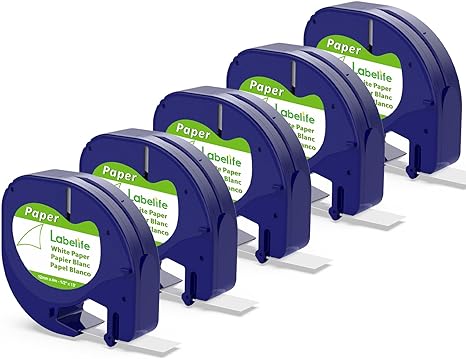 Labelife Cinta de etiquetas de repuesto para DYMO LetraTag 91330 10697 Papel 1/2 pulgadas x 13 pies