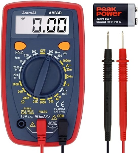 Multímetro Digital de 2000 Cuentas, Polímetro Profesional, Voltímetro, Tester, Medidor para Corriente CC, Voltaje CA/CC, Resistencia, Continuidad y Diodos de Prueba